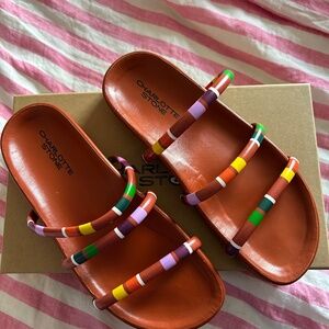 Charlotte Stone Dolly sandals in Berkeley Stripe, NIB size 8